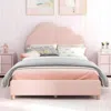 Hivvago Twin Bed Frame With Height-adjustable Headboard And Sturdy Wooden Slats-gradient Pink