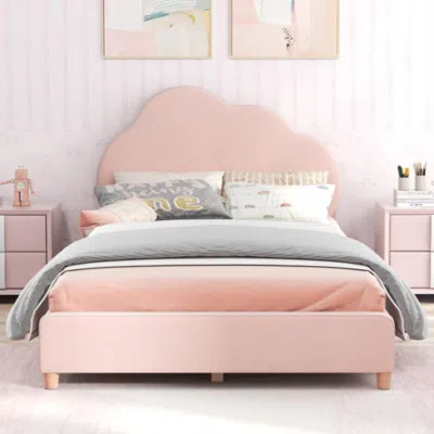 Hivvago Twin Bed Frame With Height-adjustable Headboard And Sturdy Wooden Slats-gradient Pink