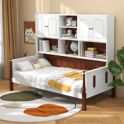 Hivvago Twin Bed With Bookcase With Shelves And Wooden Slat Support No Box Spring Needed For Living Room Bed