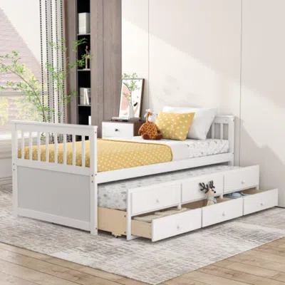 Hivvago Twin Captainâ€s Bed With Trundle And 3 Storage Drawers-white