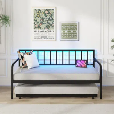 Hivvago Twin Daybed With Charging Station And Led Lights-black