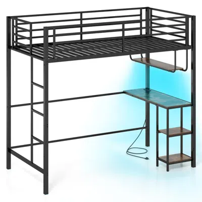 Hivvago Twin Loft Bed With Desk Led Lights Charging Station Heavy-duty Metal Bed Frame With Guardrail