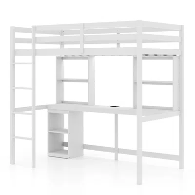 Hivvago Twin Loft Bed With Led Light And Desk No Box Spring Needed-white