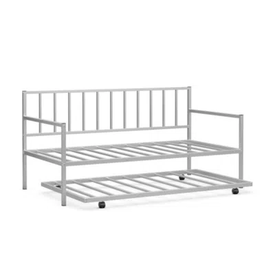 Hivvago Twin Metal Daybed Sofa Bed Set With Roll Out Trundle-silver