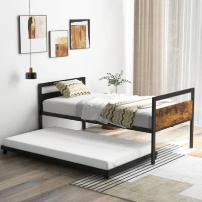 Hivvago Twin Metal Daybed With Trundle Lockable Wheels-twin Size