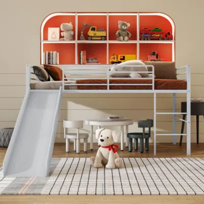 Hivvago Twin Metal Loft Bed With Slide Safety Guardrails And Built-in Ladder-silver