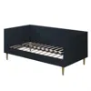Hivvago Twin Mid-century Modern Dark Blue Linen Upholstered Daybed In Black