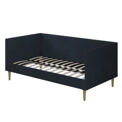 Hivvago Twin Mid-century Modern Dark Blue Linen Upholstered Daybed In Black