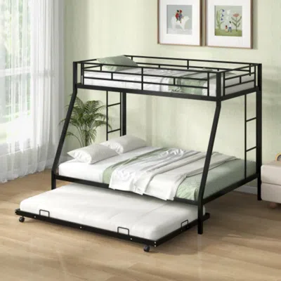 Hivvago Twin Over Full Bunk Bed Frame With Trundle For Guest Room-black