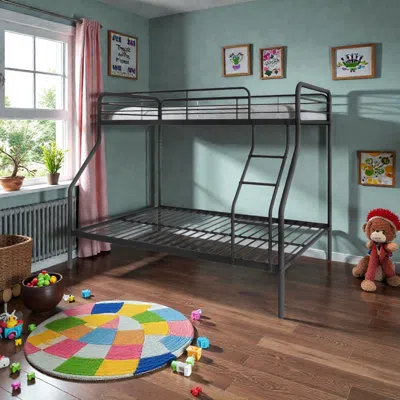 Hivvago Twin Over Full Bunk Bed With Ladder Access And Safety Railings In Black