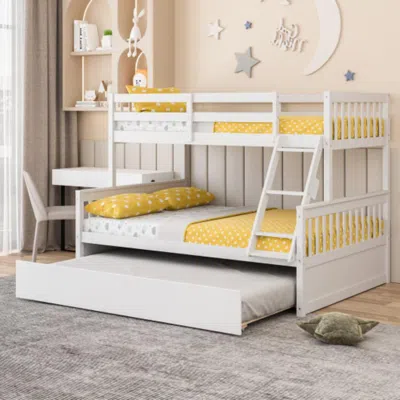 Hivvago Twin Over Full Convertible Bunk Bed With Twin Trundle-white