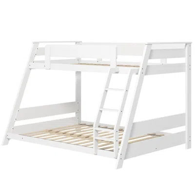 Hivvago Twin Over Full Low Bunk Bed With Reversible Ladder In White
