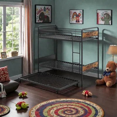 Hivvago Twin-over-twin Bunk Bed Set With Pull-out Trundle Ladder And Extended Safety Rails In Gray