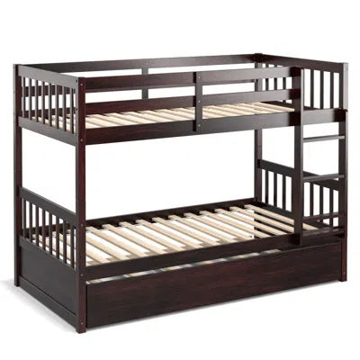 Hivvago Twin Over Twin Bunk Bed With Pull-out Trundle And Ladder In Brown