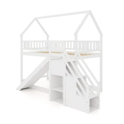 Hivvago Twin Over Twin Bunk Bed With Slide And Staircase-white