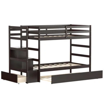 Hivvago Twin Over Twin Bunk Bed With Storage Shelf And Drawer-dark Brown
