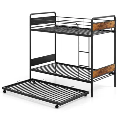 Hivvago Twin Over Twin Bunk Bed With Trundle With Ladder And Full-length Guardrails-black