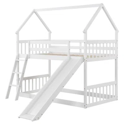 Hivvago Twin Over Twin House Bunk Bed With Slide And Ladder-white