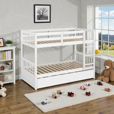 Hivvago Twin Over Twin Stackable Bunk Bed With Trundle And Integrated Ladder In White
