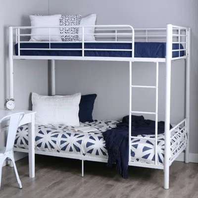 Hivvago Twin Over Twin Sturdy Steel Metal Bunk Bed In White Finish