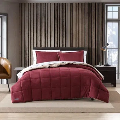 Hivvago Twin Plush Sherpa Reversible Micro Suede Comforter Set In Marron In Red