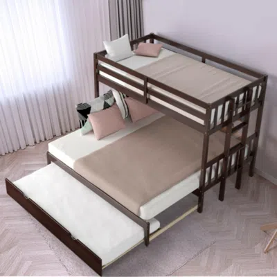 Hivvago Twin Pull-out Bunk Bed With Trundle Wooden Ladder-espresso