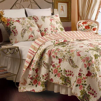 Hivvago Twin Size 100% Cotton Quilt Set With Sham In Pink Floral Butterfly