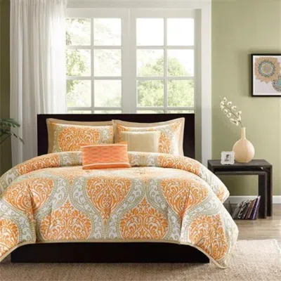 Hivvago Twin Size 4-piece Orange White Damask Print Comforter Set
