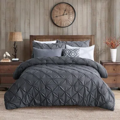 Hivvago Twin Size All Season Pleated Hypoallergenic Microfiber Reversible 2 Piece Comforter Set In Gray