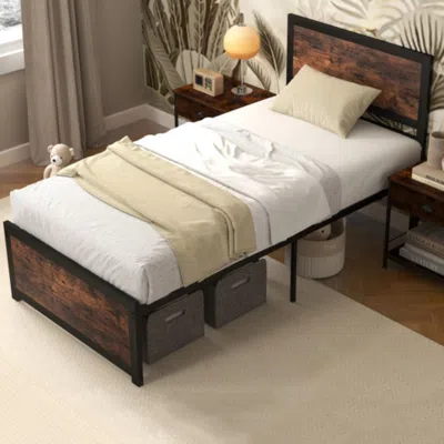 Hivvago Twin Size Bed Frame Metal With High Headboard And Mute Bars-twin Size