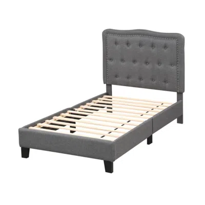 Hivvago Twin Size Bed Frame With 46 Inch Tall Button Tufted Headboard-gray