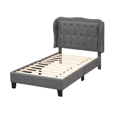 Hivvago Twin Size Bed Frame With Button Tufted Wingback Headboard And Storage Space-gray