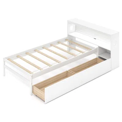 Hivvago Twin Size Bed Frame With Led Light And Bookcase Headboard-gray In White