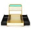 Hivvago Twin Size Bed Frame With Led Lights And Charging Station Gold
