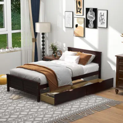 Hivvago Twin Size Bed Frame With Storage Drawers-espresso