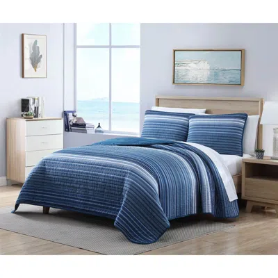 Hivvago Twin Size Coastal Blue Stripe Reversible Cotton Quilt Set