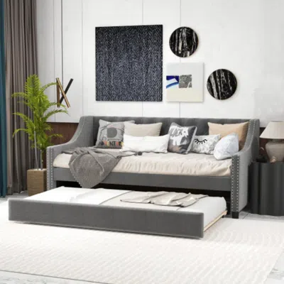 Hivvago Twin Size Daybed With Trundle Sofa Bed With Curved Armrests And Backrest-gray