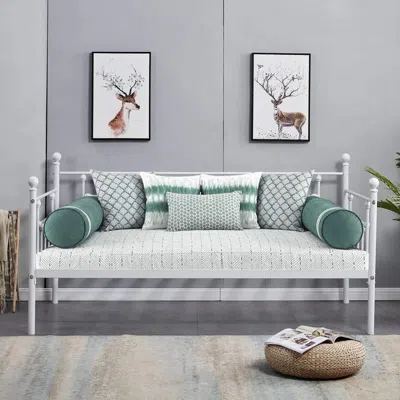 Hivvago Twin Size Farmhouse Daybed Frame In White Metal Finish