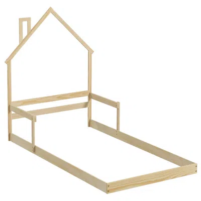 Hivvago Twin Size Floor Bed With Chimney And Headboard And Handrail In Neutral