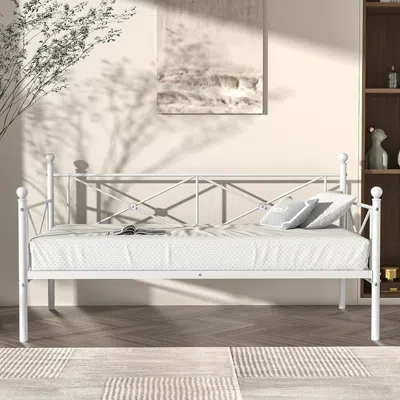 Hivvago Twin Size Heavy Duty Metal Daybed Frame In Classic White Finish