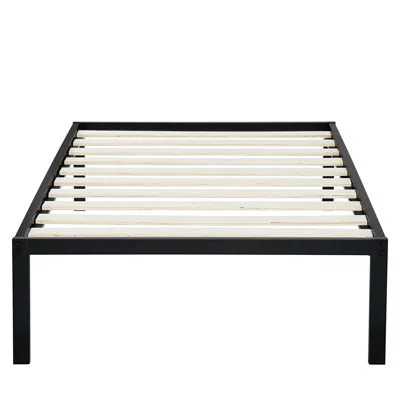 Hivvago Twin Size Heavy Duty Metal Platform Bed Frame With Wooden Slats In Black
