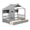 Hivvago Twin Size House Bed With 2 Storage Drawers And Fence Guardrails