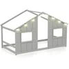 Hivvago Twin Size House Bed With Led Lights Montessori Slat-free Floor Bed In Gray
