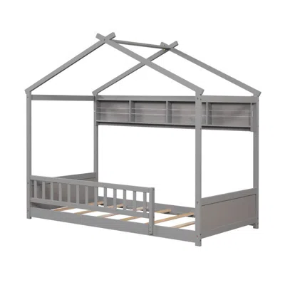 Hivvago Twin Size House Bed With Storage Shelf And Headboard In Gray