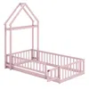 Hivvago Twin Size House Floor Bed With House-shaped Headboard In Pink