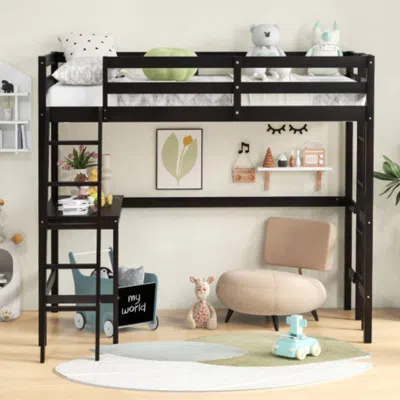 Hivvago Twin Size Loft Bed Frame With Desk Angled And Built-in Ladder-espresso In Black