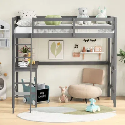 Hivvago Twin Size Loft Bed Frame With Desk Angled And Built-in Ladder-gray