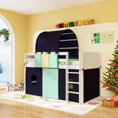 Hivvago Twin Size Loft Bed Playhouse Bed Frame With Tower Tent And 3 Storage Pockets-navy