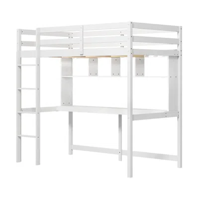 Hivvago Twin Size Loft Bed With Desk And Shelves For Home Dorm Apartment No Box Spring Needed-white