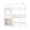 Hivvago Twin Size Loft Bed With Led Lights Roof Window And Storage Bookshelf In White